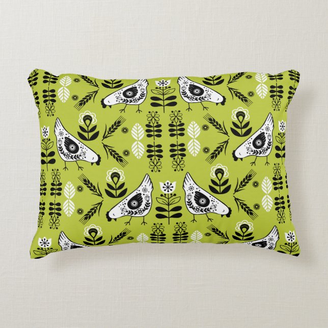 Chicken Hen Folk Art Decorative Cushion (Front)
