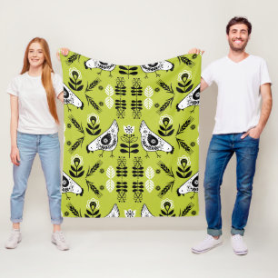 Chicken Hen Folk Art Fleece Blanket