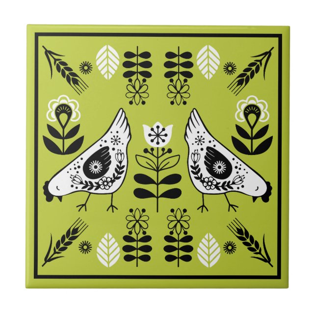 Chicken Hen Folk Art Tile (Front)