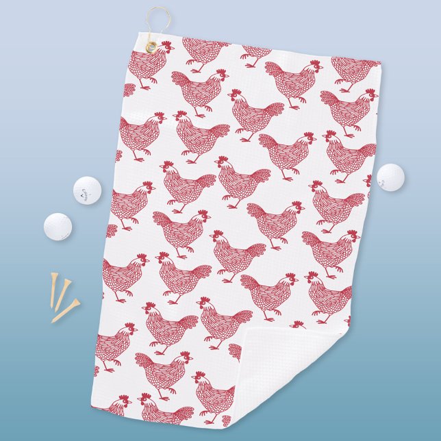 Chicken Hen Golf Towel (Chicken hen poultry pattern golf towel)