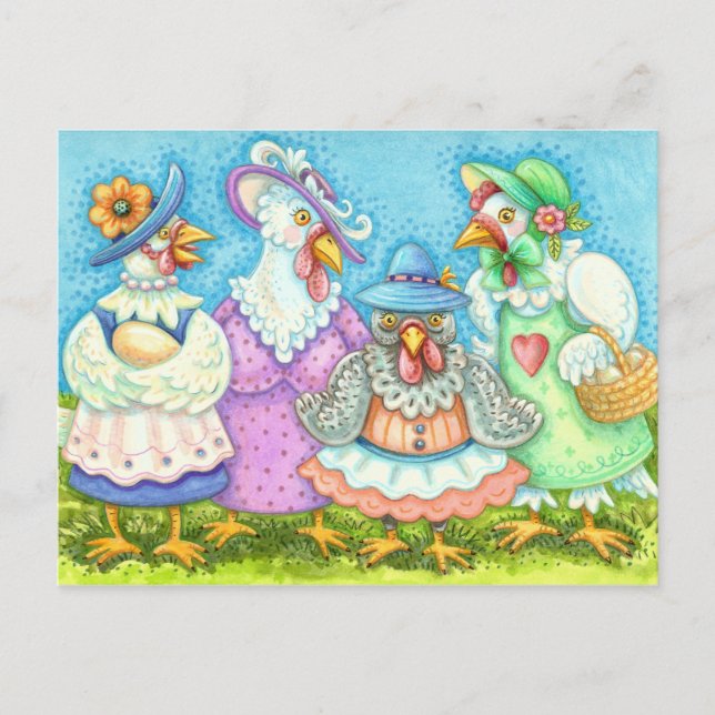CHICKEN HEN PARTY, COUNTRY FEATHERED FRIENDS Funny Postcard (Front)