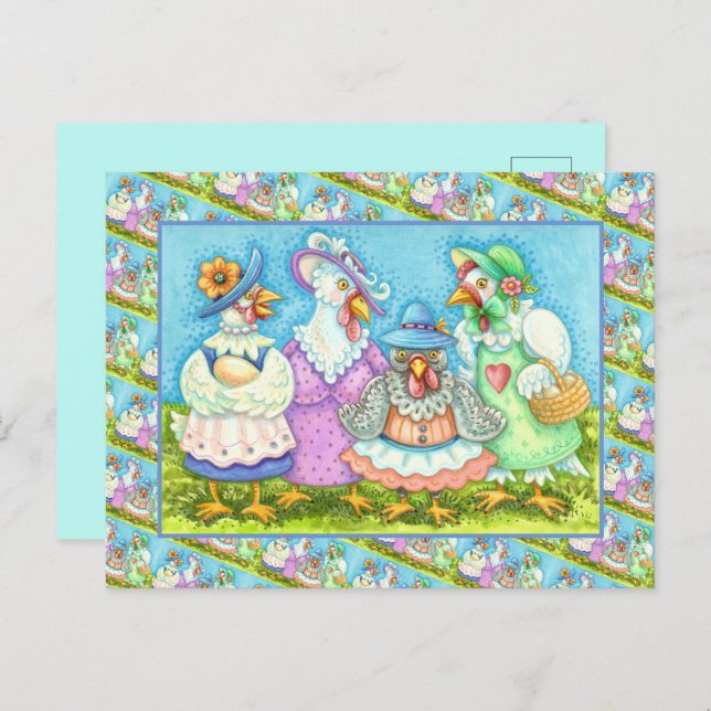 CHICKEN HEN PARTY, COUNTRY FEATHERED FRIENDS Funny Postcard (Front/Back)