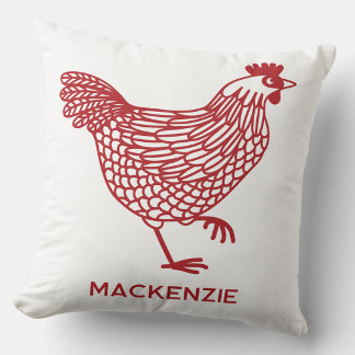 Chicken Hen Poultry Personalised Red and White Cushion