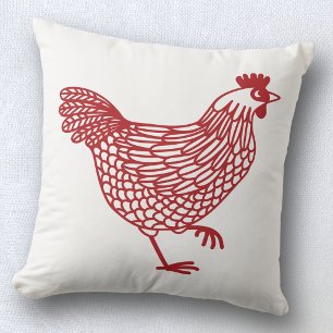 Chicken Hen Poultry Red and White Cushion
