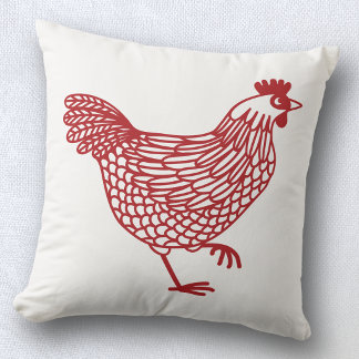 Chicken Hen Poultry Red and White Cushion
