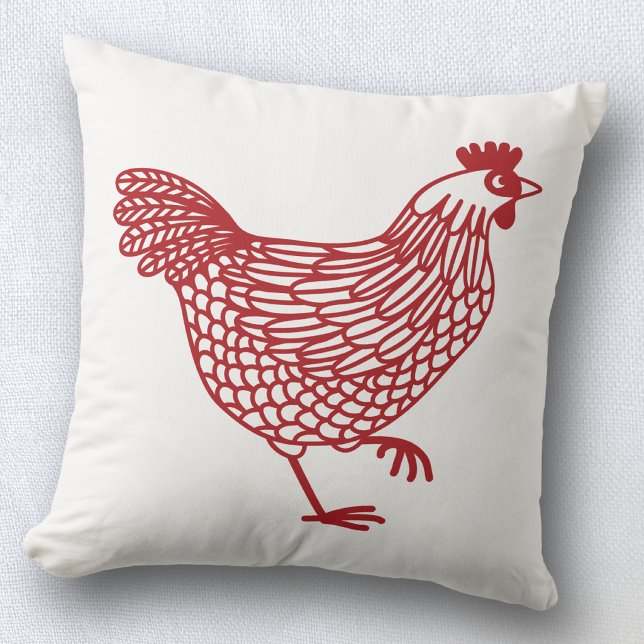 Chicken Hen Poultry Red and White Cushion (Chicken hen poultry lover pillow )