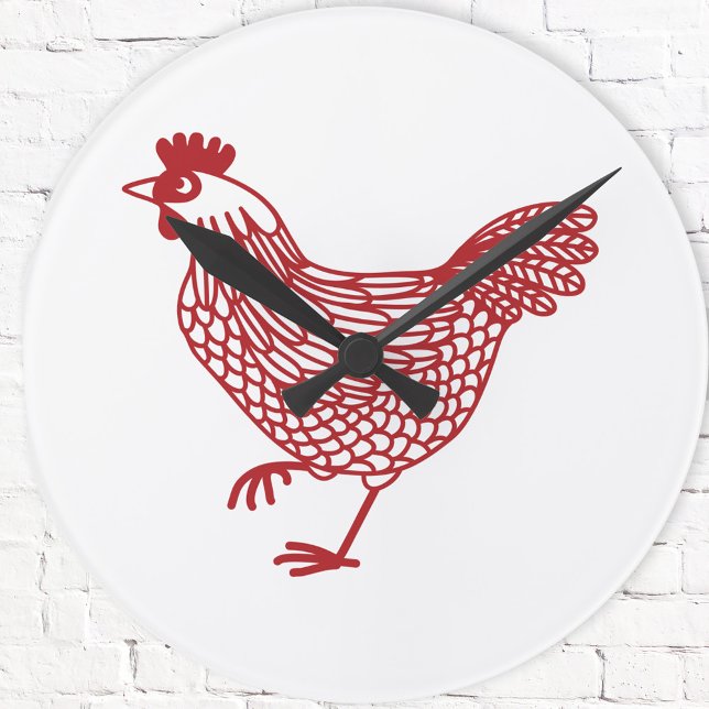 Chicken Hen Poultry Round Clock (Red and white chicken hen poultry clock)