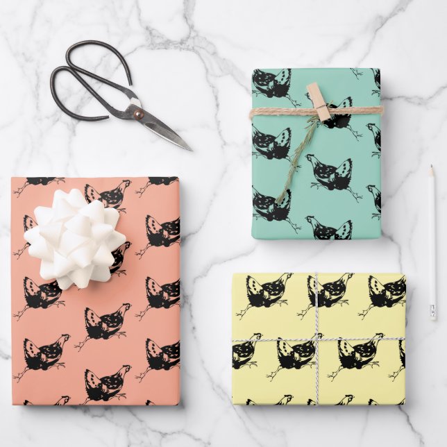 Chicken Hen Running Design Wrapping Paper Sheets (Front)