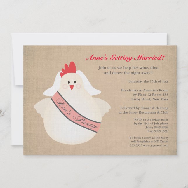 Chicken Hens Girls Night Pre Wedding Party Invite (Front)