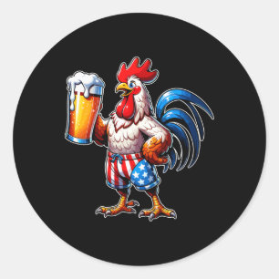 Chicken Holding Beer Usa Flag 4th Of July Patrioti Classic Round Sticker