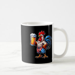 Chicken Holding Beer Usa Flag 4th Of July Patrioti Coffee Mug