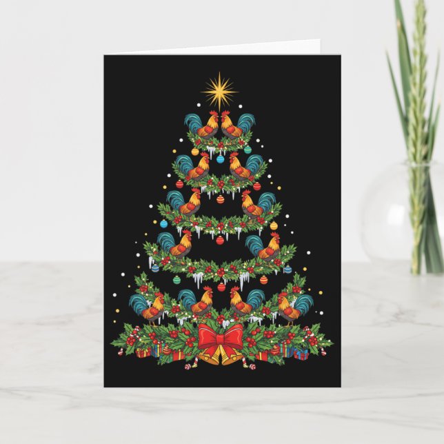 Chicken Holiday Rooster Tree, Cluckmas Rooster Sta Card (Front)