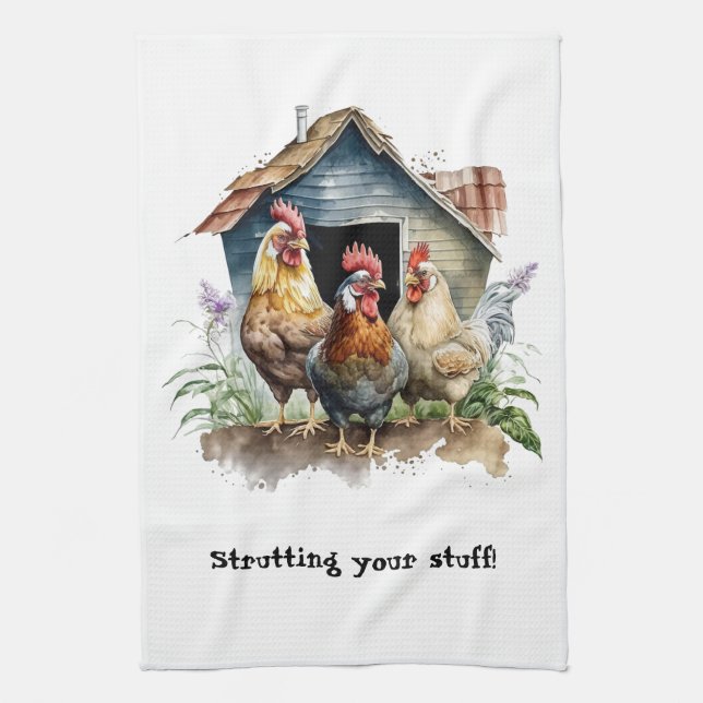 Chicken House Hen and Roosters Tea Towel (Vertical)