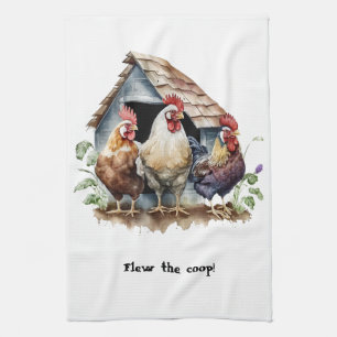 Chicken House Hens and Rooster Tea Towel