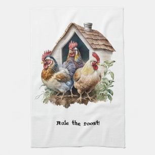 Chicken House  Rooster and Hens Tea Towel
