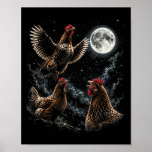 Chicken Howling At Moon Vintage 90s Graphic Design Poster