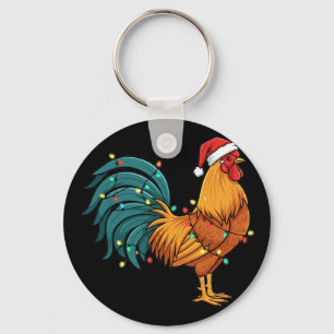 Chicken I Rock A Festive Rooster In A Santa Hat Key Ring