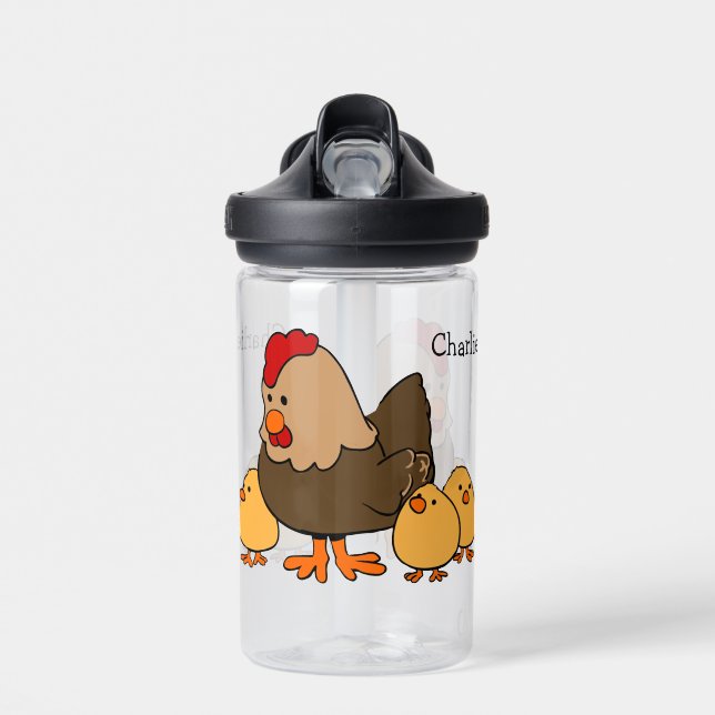 Chicken illustration custom name water bottle (Front)