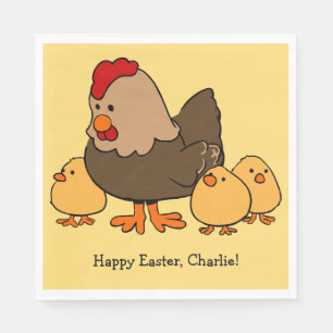 Chicken illustration custom text paper napkins