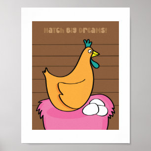 Chicken Illustration Kids Farm Animal Art Poster