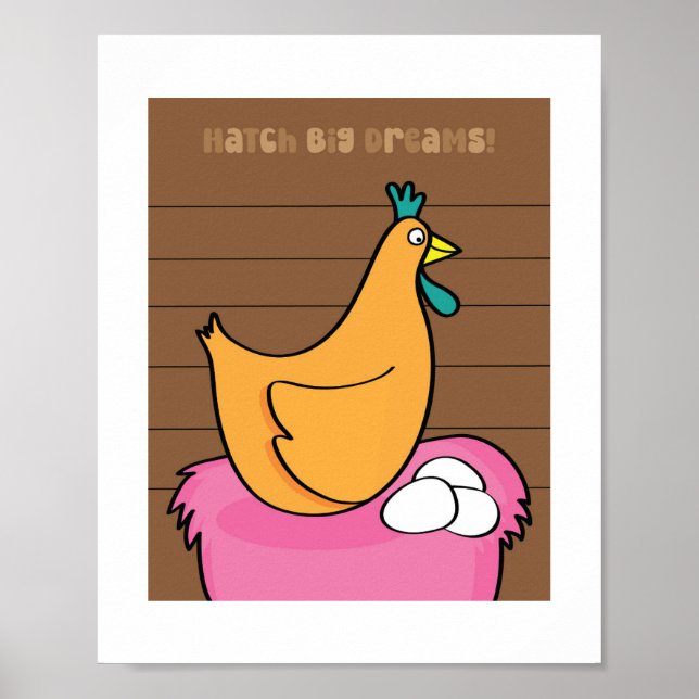 Chicken Illustration Kids Farm Animal Art Poster (Front)
