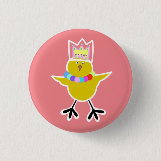 Chicken in a crown with beads  3 cm round badge (Front)