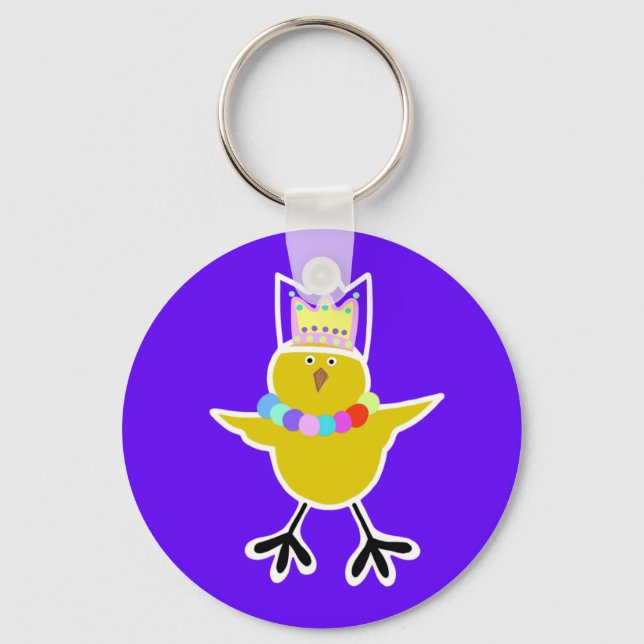 Chicken in a crown with beads   key ring (Front)