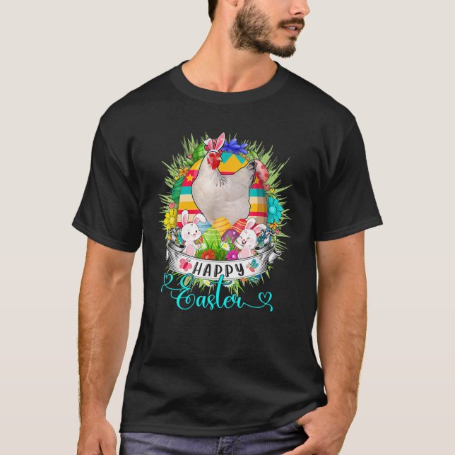 Chicken In Easter Eggs Basket, Cute Farmer Happy E T-Shirt (Front)