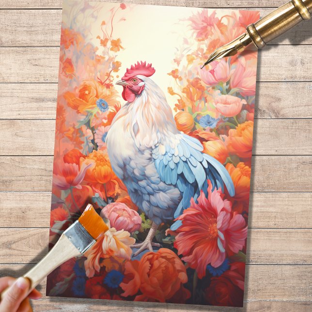 Chicken in Flowers 1 Decoupage Paper (Creator Uploaded)