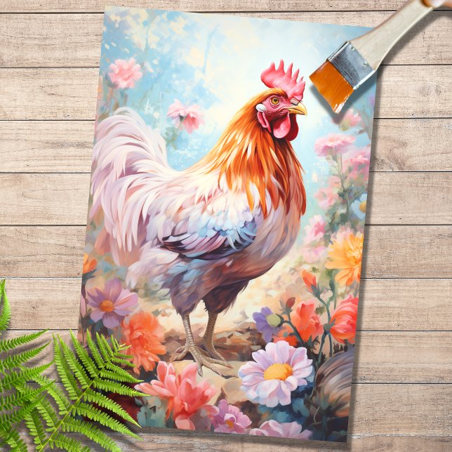 Chicken in Flowers 3 Decoupage Paper (Creator Uploaded)