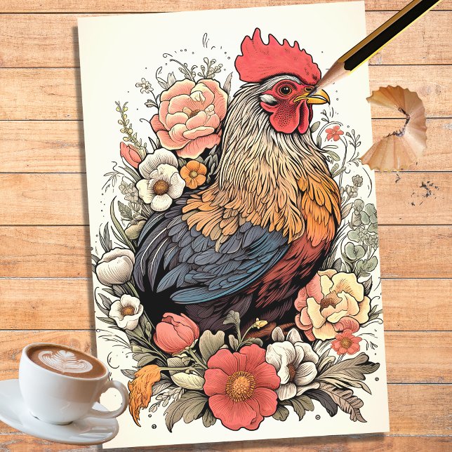 Chicken in Flowers 5 Decoupage Paper (Creator Uploaded)
