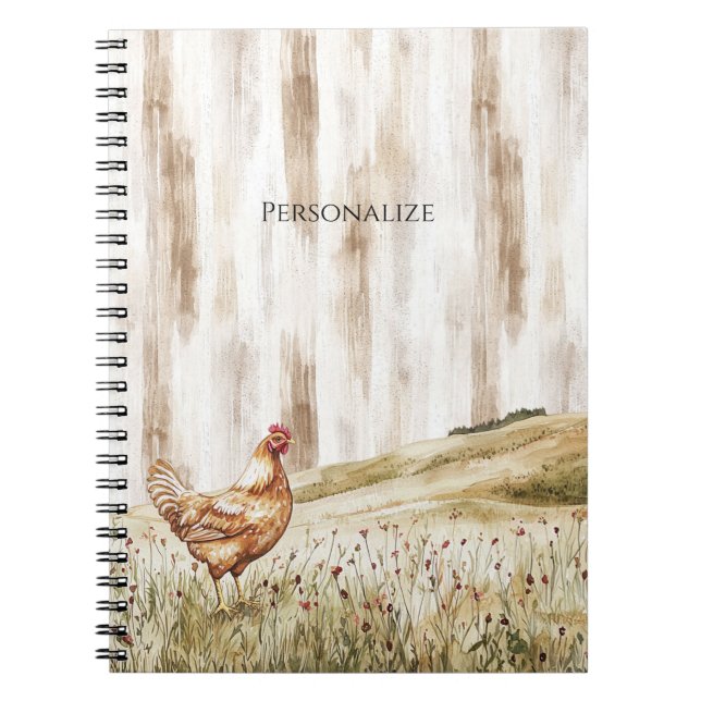 Chicken in Grass Field of Flowers Notebook (Front)