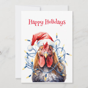 Chicken in Lights Watercolor Christmas Holiday Card