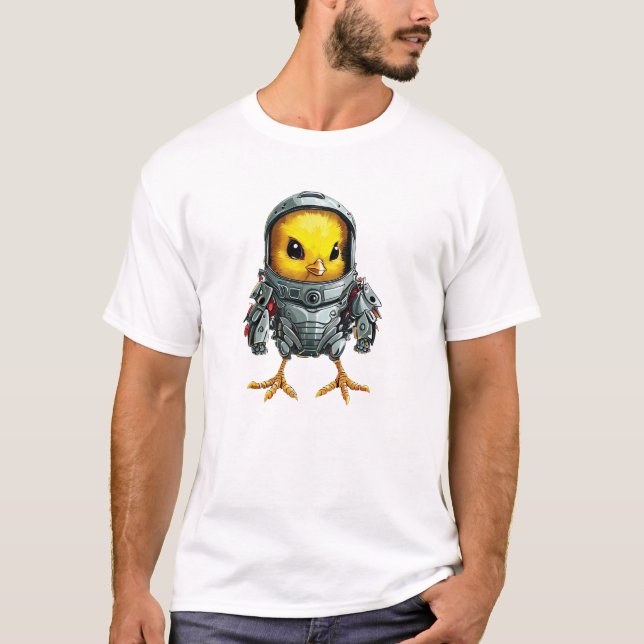 Chicken in Mech Suit, Futuristic Robot Design T-Shirt (Front)