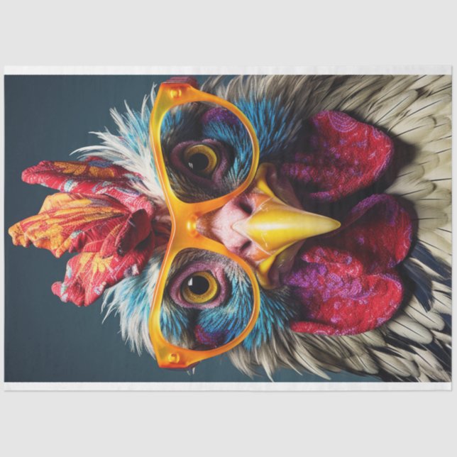 Chicken in Red Glasses Wackadoodle Decoupage Tissue Paper (Front)