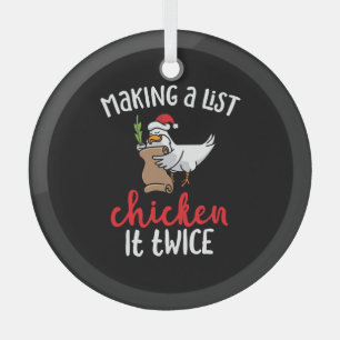 Chicken It Twice Funny Chicken Christmas Design Glass Tree Decoration