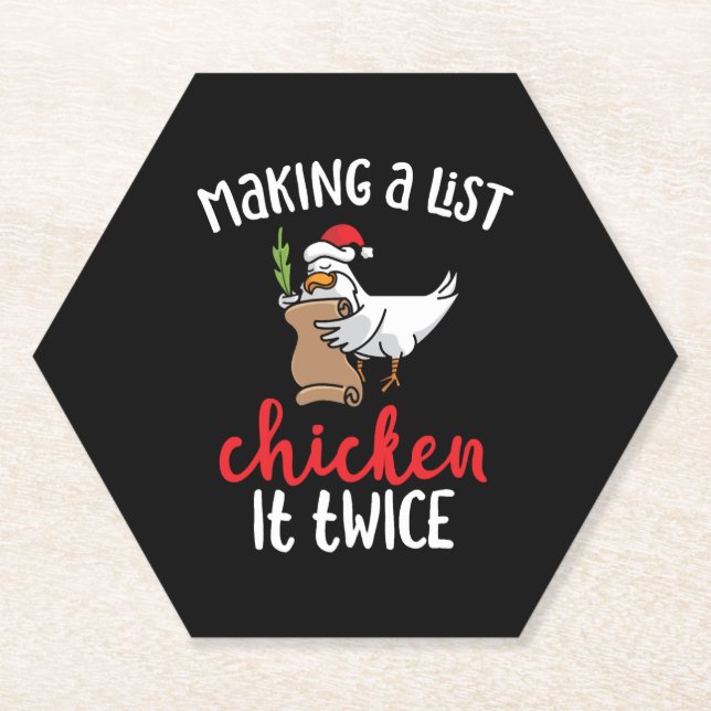 Chicken It Twice Funny Chicken Christmas Design Paper Coaster (Front)