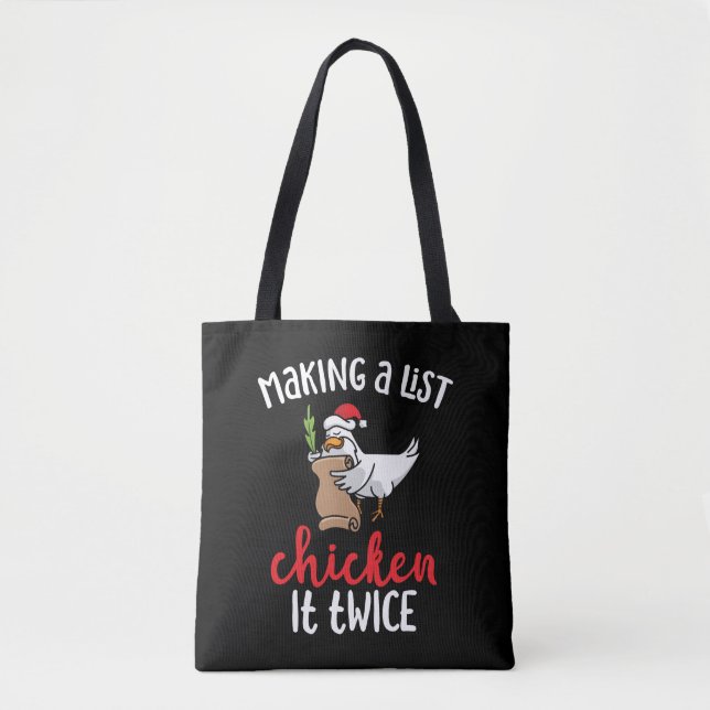 Chicken It Twice Funny Chicken Christmas Design Tote Bag (Front)