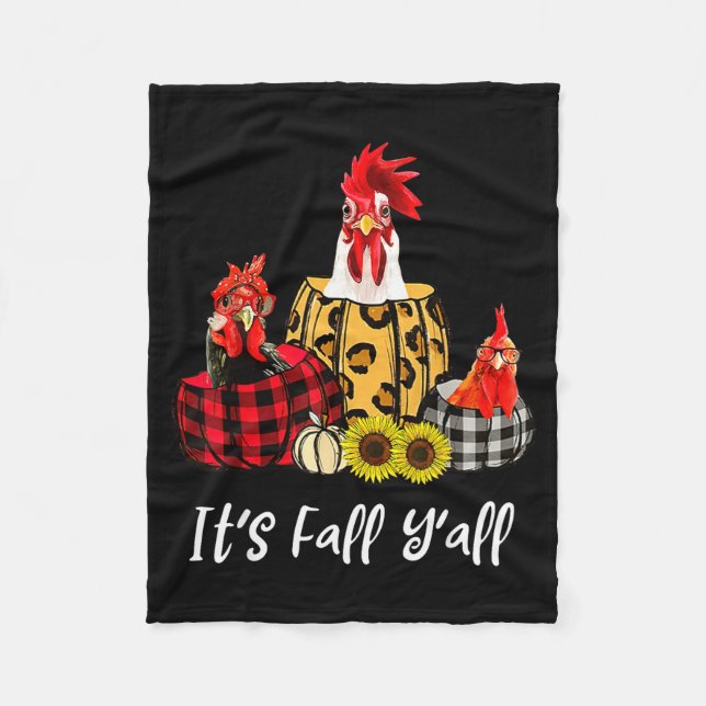 Chicken It's Fall Y'all Leopard Pumpkin Autumn Tha Fleece Blanket (Front)