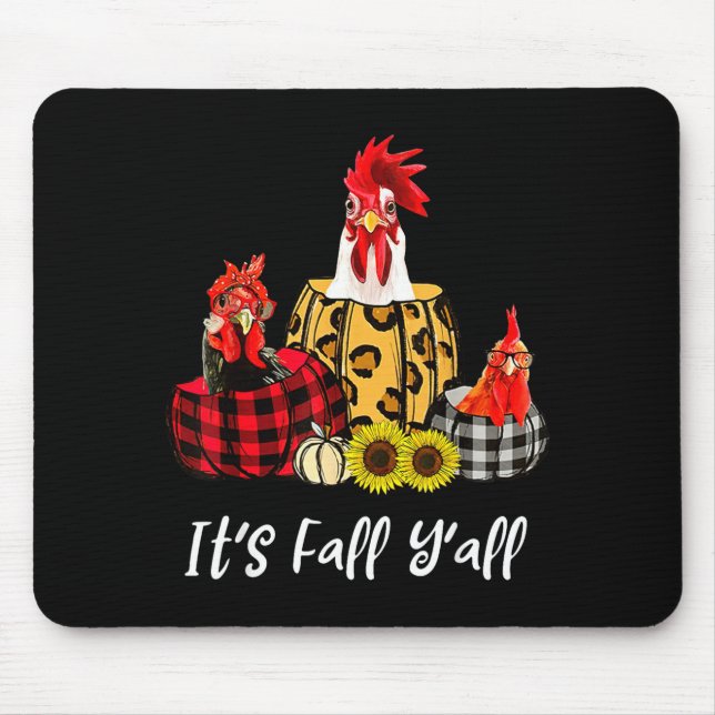 Chicken It's Fall Y'all Leopard Pumpkin Autumn Tha Mouse Mat (Front)