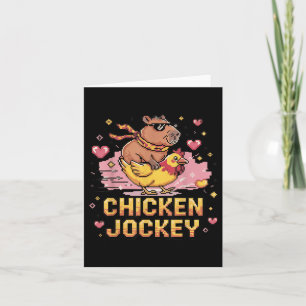 Chicken Jockey Capybara Riding Pixel Art Gamer Mem Card