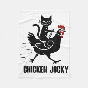 Chicken Jockey Funny Black Cat  Fleece Blanket