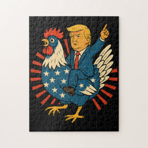 Chicken Jockey Trump Funny Meme Jigsaw Puzzle