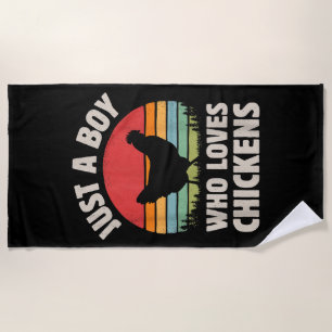 Chicken Just A Boy Who Loves Retro Farm Animal Far Beach Towel