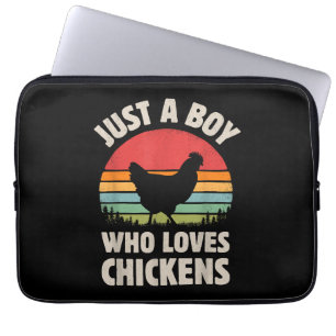 Chicken Just A Boy Who Loves Retro Farm Animal Far Laptop Sleeve