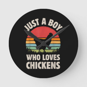 Chicken Just A Boy Who Loves Retro Farm Animal Far Round Clock