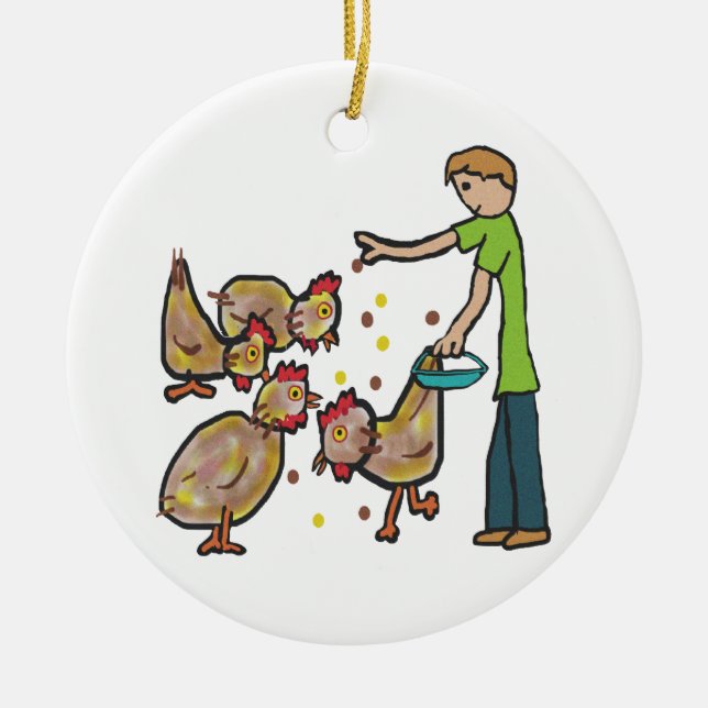 Chicken Keeping Ceramic Tree Decoration (Front)