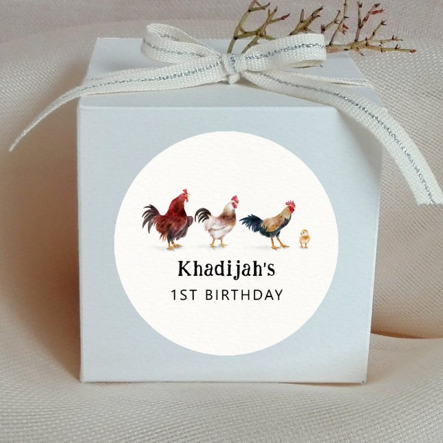 Chicken Kids Birthday Party Favour  Classic Round Sticker (Creator Uploaded)