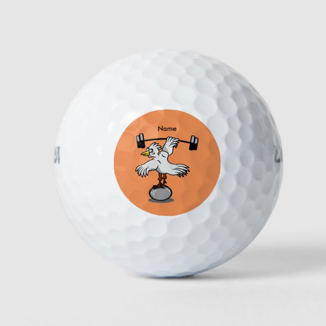 Chicken lifting weights golf balls (Front)