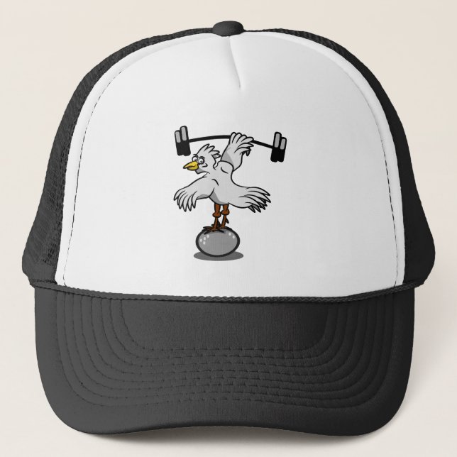 Chicken Lifting Weights Trucker Hat (Front)